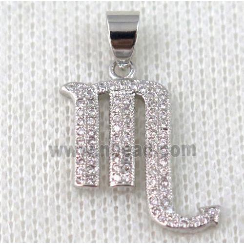 copper pendant pave zircon, platinum plated