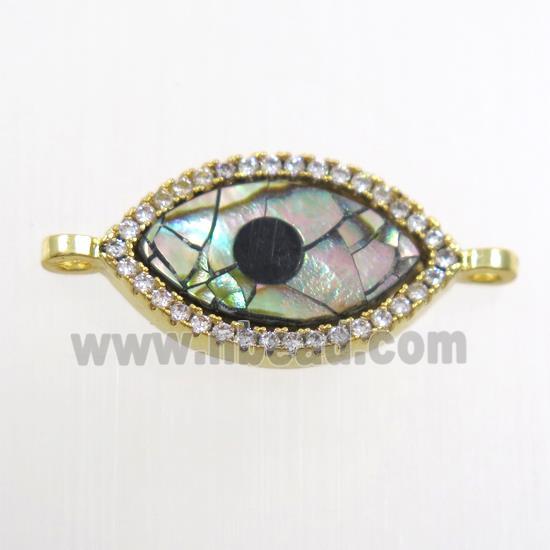 copper eye connector paved zircon with abalone shell, gold plated