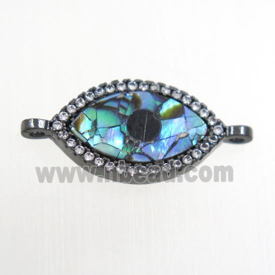 copper eye connector paved zircon with abalone shell, black plated