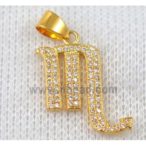 copper pendant pave zircon, gold plated