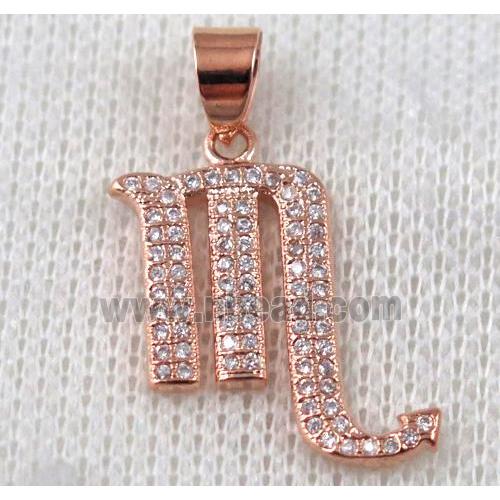 copper pendant pave zircon, rose gold plated