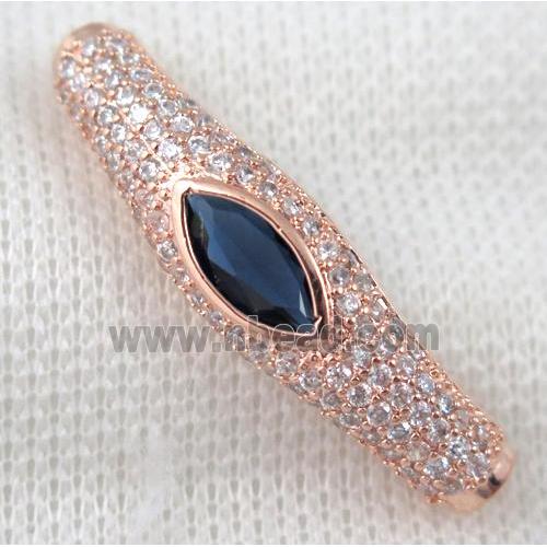 copper bracelet bar pave zircon, rose gold plated