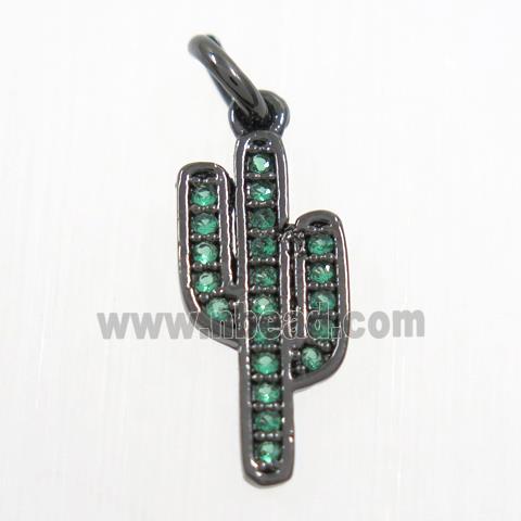 copper cactus pendant paved green zircon, black plated