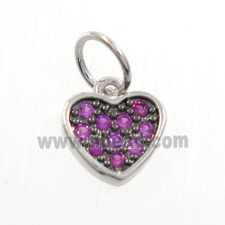 copper heart pendant paved zircon, platinum plated