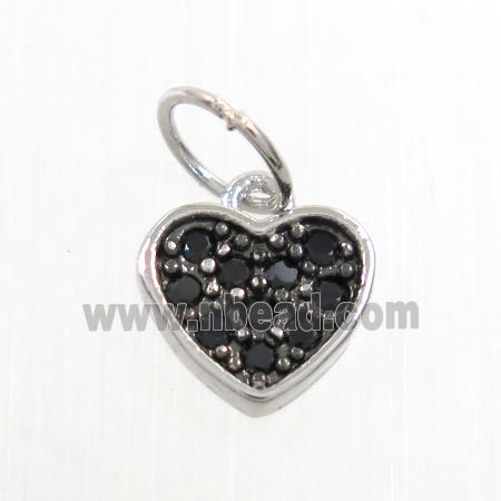 copper heart pendant paved zircon, platinum plated