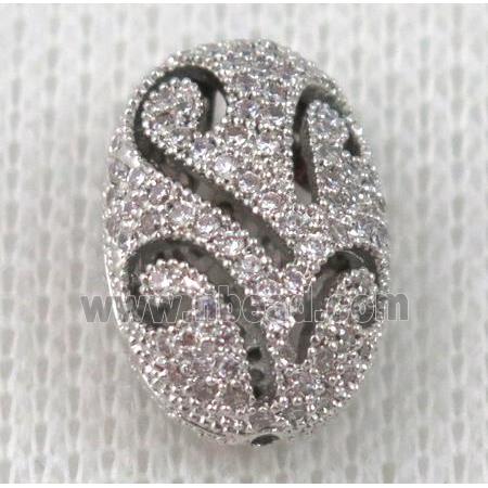 copper spacer bead pave zircon, platinum plated