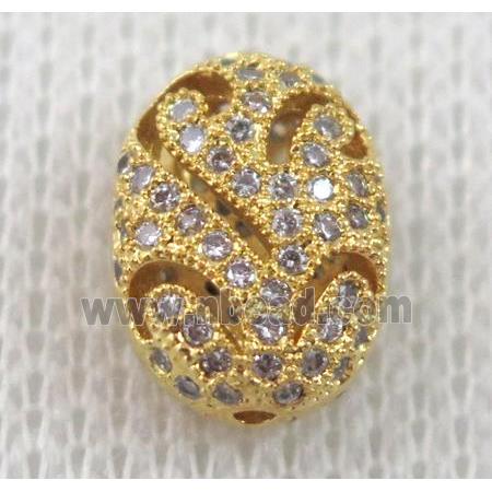 copper spacer bead pave zircon, gold plated