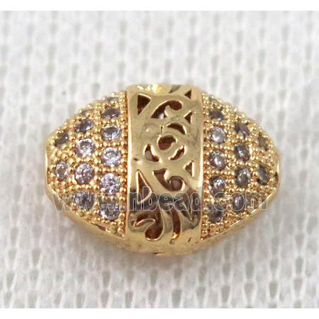 copper spacer bead pave zircon, gold plated