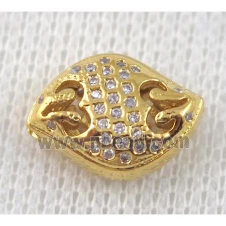 copper spacer bead pave zircon, gold plated