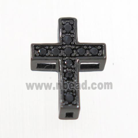 copper cross beads paved zircon, black plated