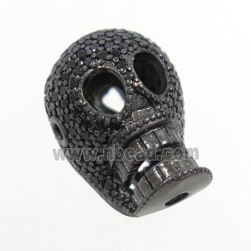 copper skull beads paved zircon, black plated