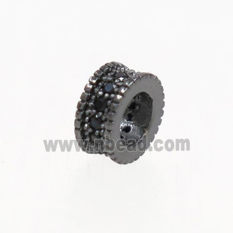 European style copper rondelle beads paved zircon, black plated