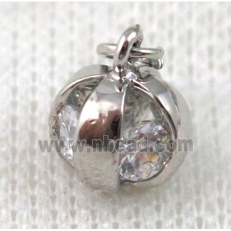 copper pendant pave zircon, platinum plated