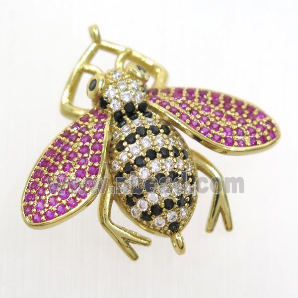 copper honeybee connector paved zircon, gold plated