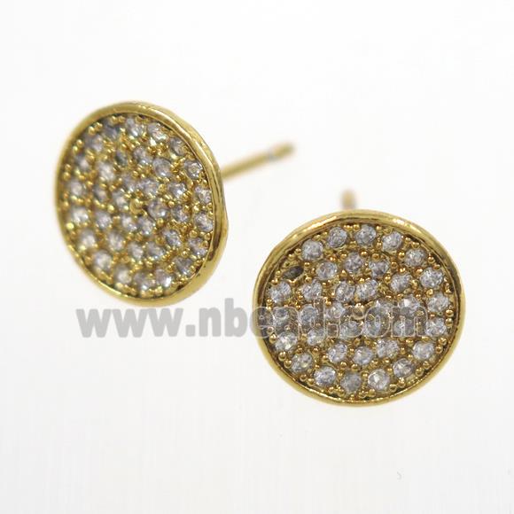 copper earring studs paved zircon, gold plated