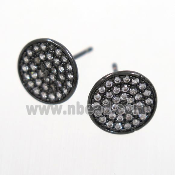 copper earring studs paved zircon, black plated