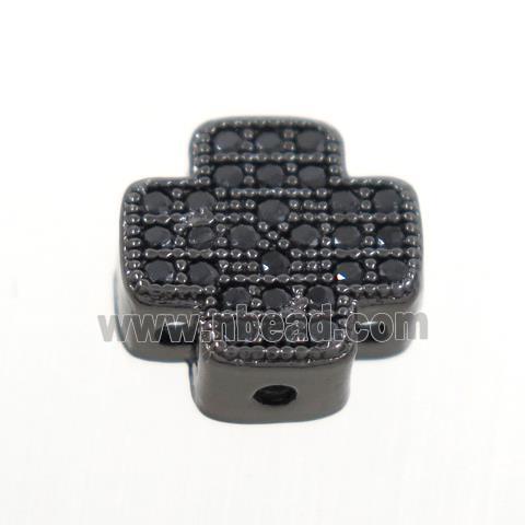 copper cross beads paved zircon, black plated