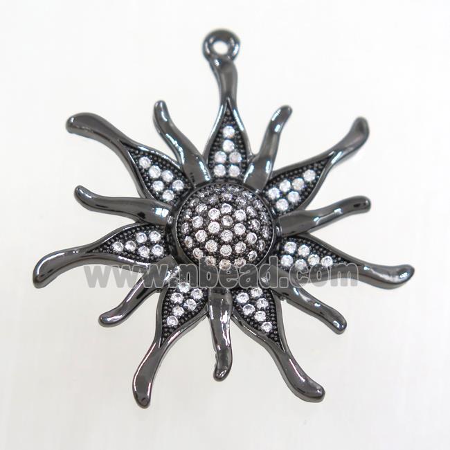 copper sunflower pendant paved zircon, black plated