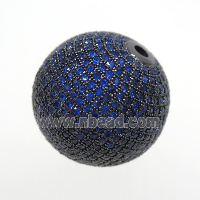 round copper beads paved blue zircon, black plated