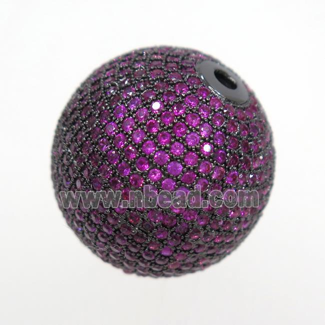 round copper beads paved hotpink zircon, black plated