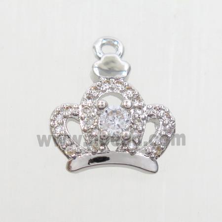 copper crown pendant paved zircon, platinum plated