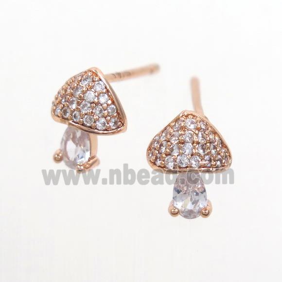 Copper Mushroom Stud Earring Pave Zircon Rose Gold