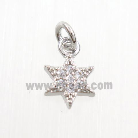 copper star pendants paved zircon, platinum plated