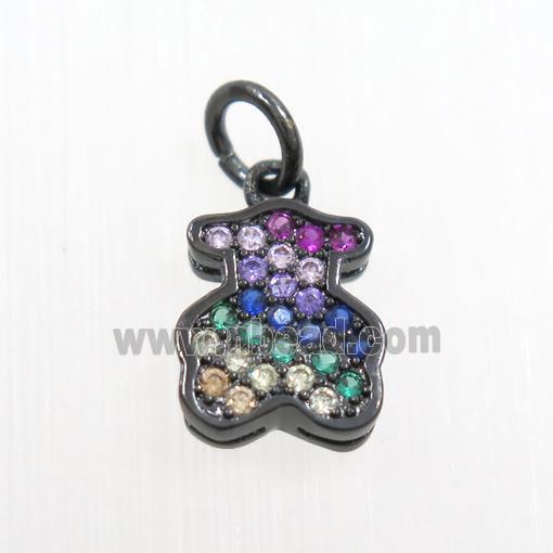 copper bear pendants paved zircon, black plated