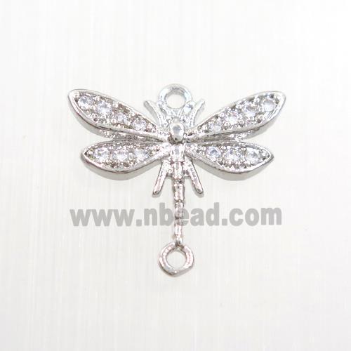 copper dragonfly connector paved zircon, platinum plated