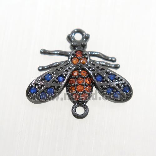 copper honeybee connector paved zircon, black plated