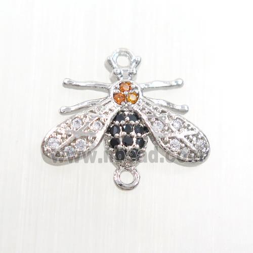 copper honeybee connector paved zircon, platinum plated