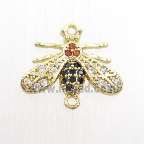 copper honeybee connector paved zircon, gold plated