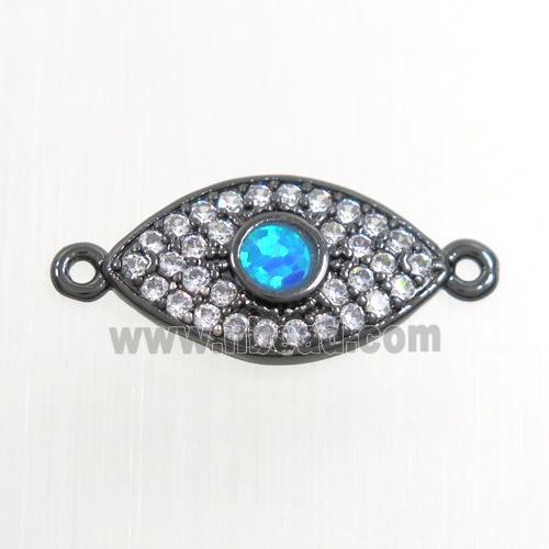 copper eye connector paved zircon with fire opal, black plated