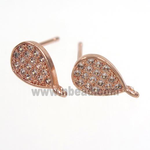 copper teardrop earring paved zircon, rose gold