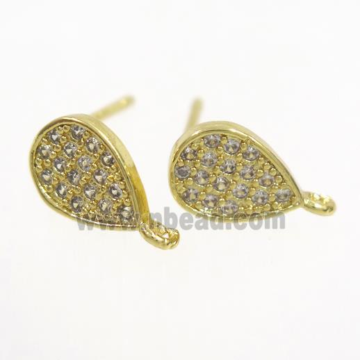 copper teardrop earring paved zircon, gold plated