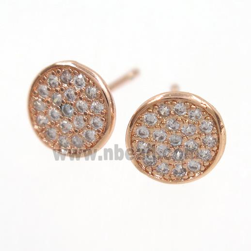 copper earring paved zircon, rose gold