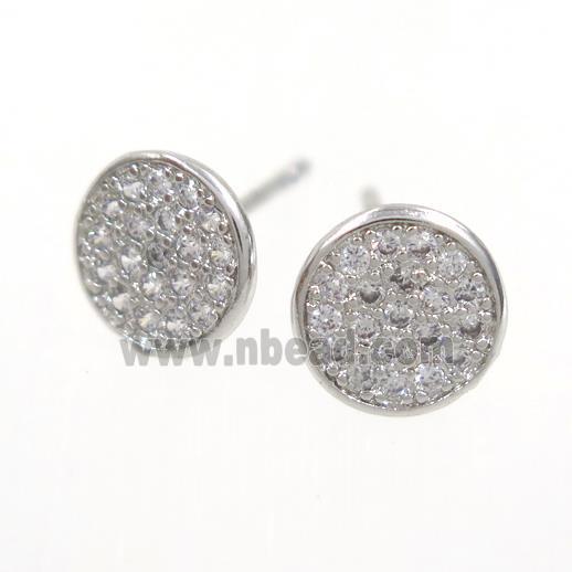 copper earring paved zircon, platinum plated