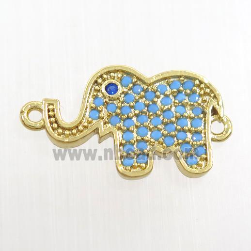 copper elephant connector paved zircon, turq, gold plated