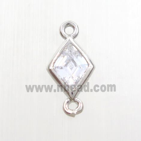 copper rhombic connector paved zircon, platinum plated