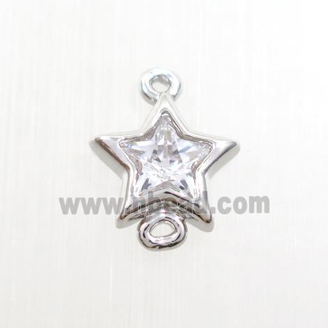 copper star connector paved zircon, platinum plated