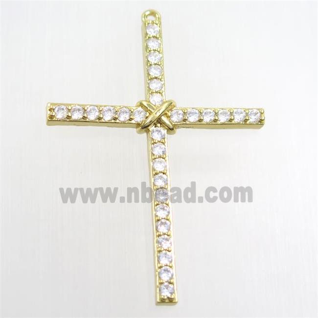 copper cross pendant paved zircon, gold plated