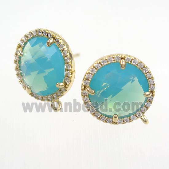 copper earring paved zircon with blue glass opalite