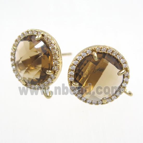 copper earring paved zircon with coffee glass crystal