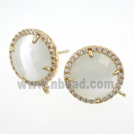 copper earring paved zircon with white glass crystal