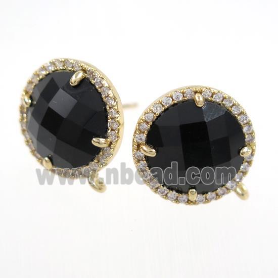 copper earring paved zircon with black glass crystal