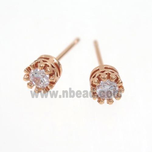 copper earring studs paved zircon, rose gold