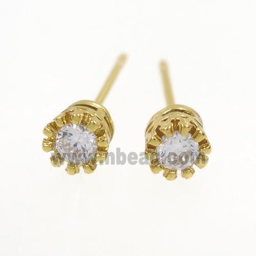 copper earring studs paved zircon, gold plated