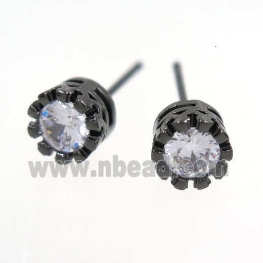 copper earring studs paved zircon, black plated