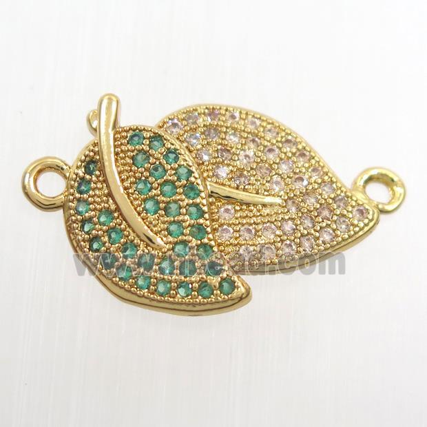 copper leaf pendant paved zircon, gold plated