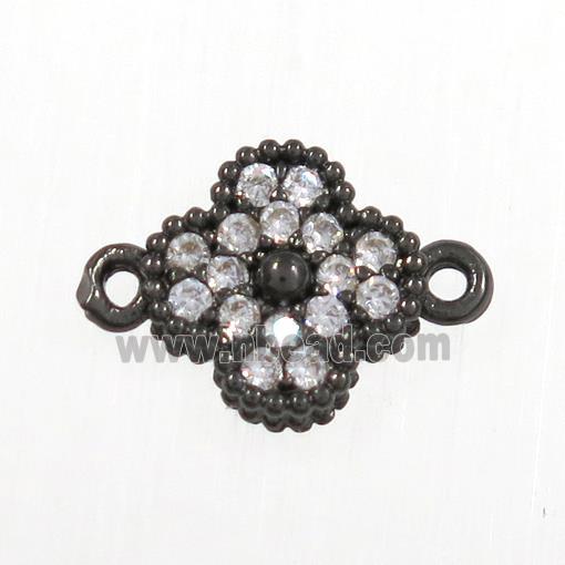 copper clover connector paved zircon, black plated